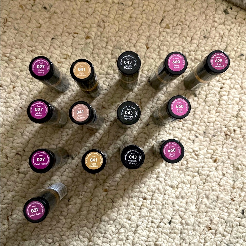 14 Revlon Lipsticks - Shades of Purples, Gold and Black